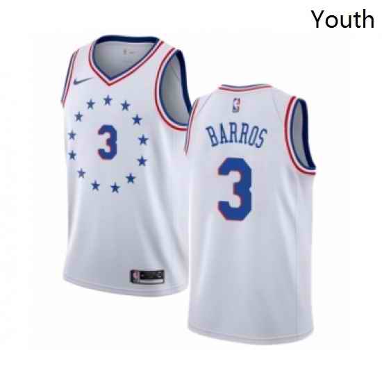 Youth Nike Philadelphia 76ers 3 Dana Barros White Swingman Jersey Earned Edition